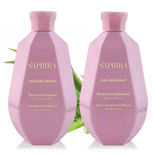 Saphira Volume Boost Shampoo bottle showing lift for fine hair