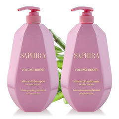 Saphira Volume Boost Shampoo bottle showing lightweight formula for fuller hair