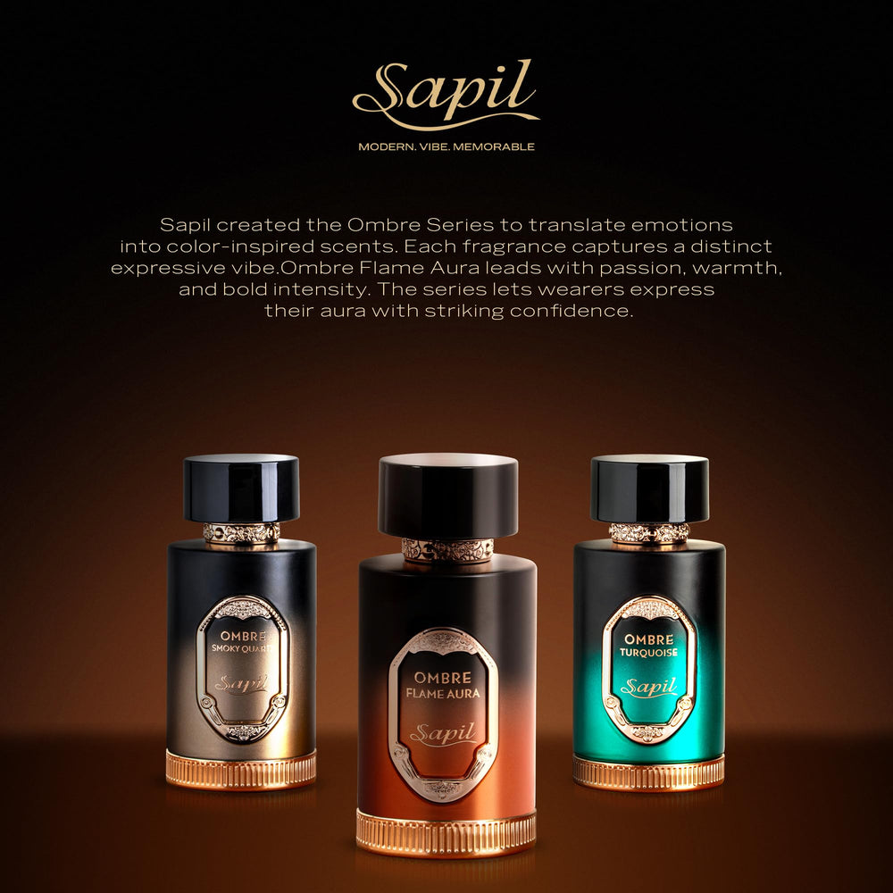 100 ml Sapil Ombre Flame Aura bottle showcased as versatile day-to-night option