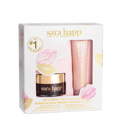 Sara Happ Let's Glow lip scrub jar with brown sugar texture for smooth lips.