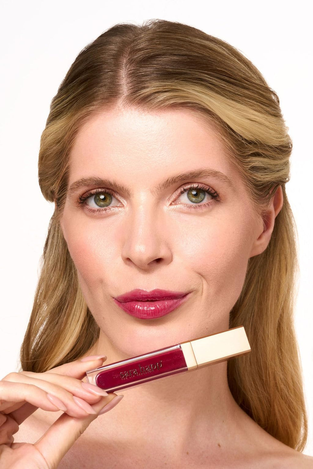 Sara Happ Wild Berry Slip Luxe Gloss swirl reveals silky texture and shimmer
