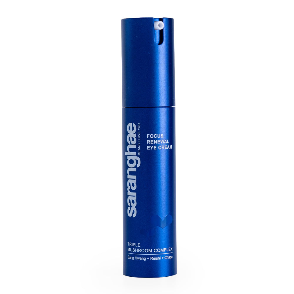 Saranghae triple mushroom eye cream bottle close-up showing rich hydration.