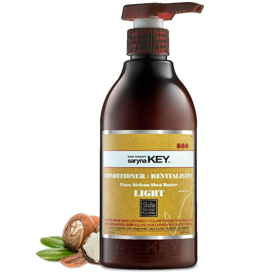 Saryna Key Damage Repair Light Conditioner bottle nourishes with shea butter for smoother hair