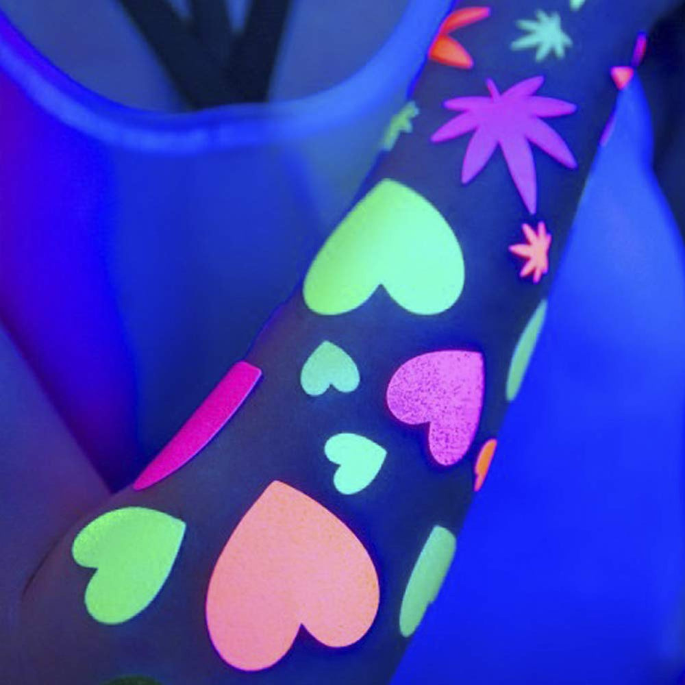Sasswear blacklight heart stickers reflect camera flash for cool festival photos