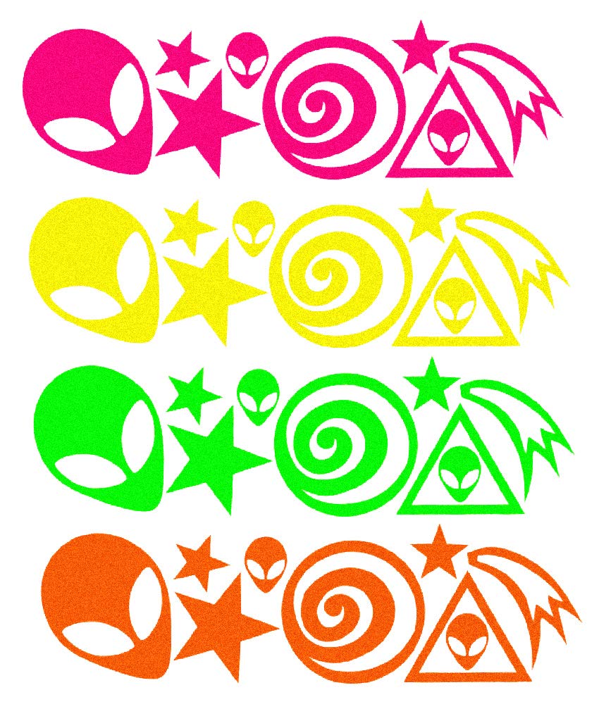 Sasswear neon pink star stickers glow under blacklight for vibrant festival looks.