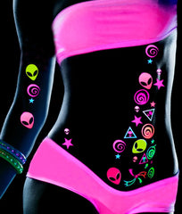 Sasswear neon yellow star stickers create bright accents on skin and outfits.