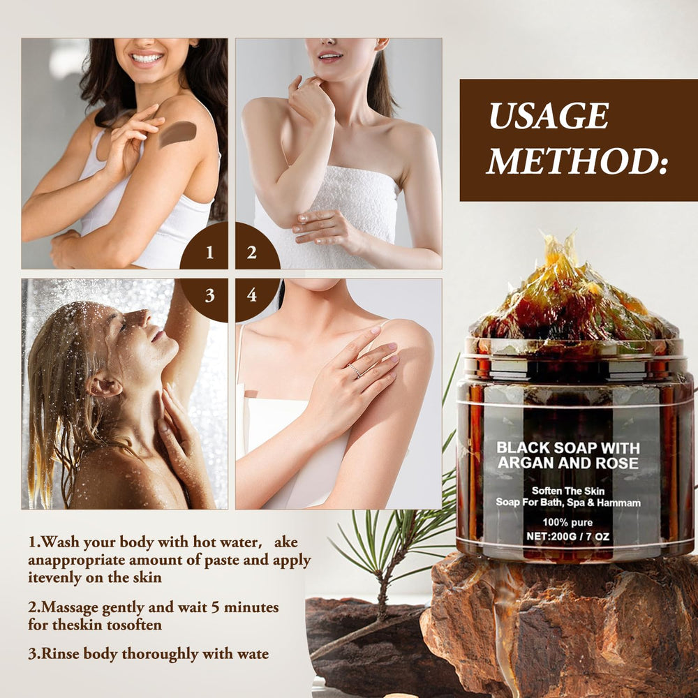 Satasiam Black Soap with Argan Oil and Rose for smoother skin