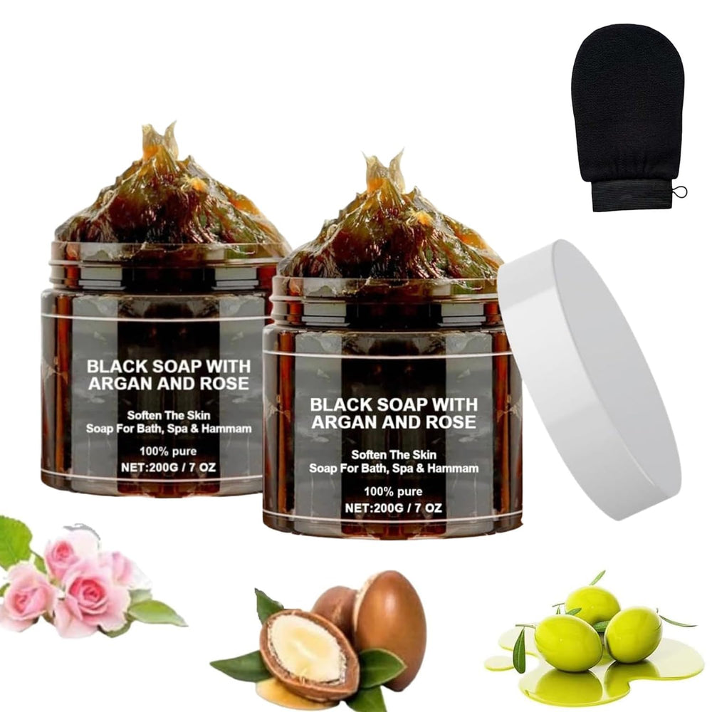 Satasiam Morocco Black Soap Argan Rose bar for deep cleansing