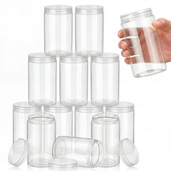 SATINIOR 12-pack clear jars with lids for toiletries and samples, sturdy and refillable.