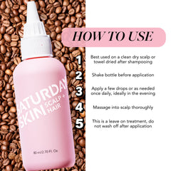 Packaging and branding displayed for Saturday Skin scalp serum, ideal for easy night routine.