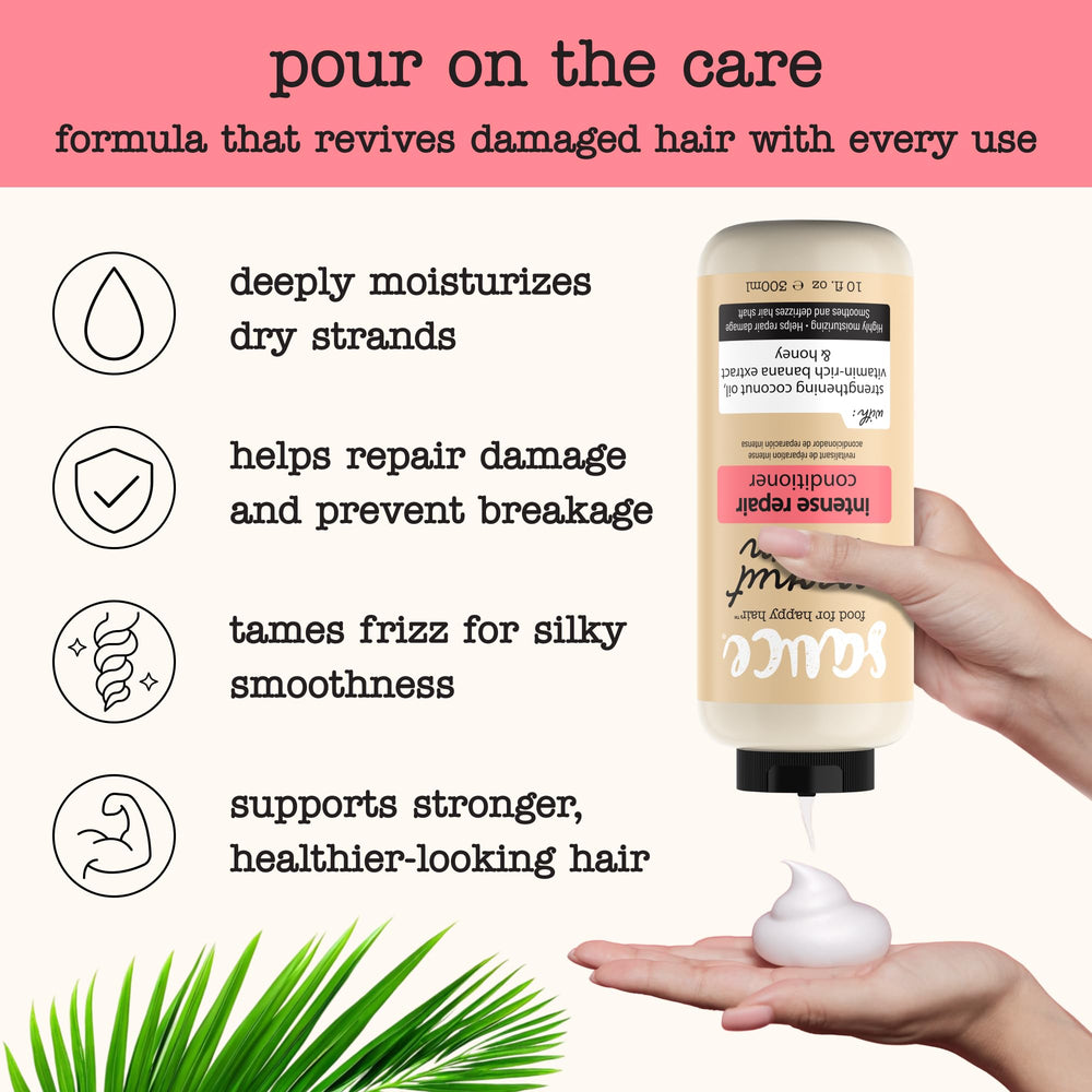 Sauce Beauty Coconut Cream Conditioner being applied through hair for detangling.
