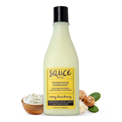 Sauce Beauty Creamy House Dressing Conditioner bottle shows a hydrating, frizz-control formula for curls.