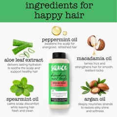 SAUCE Beauty bottle closeup highlights argan oil and natural ingredients for healthy hair care