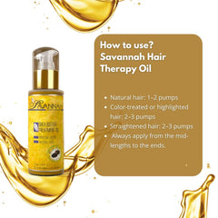 Savannah Hair Therapy Oil on damp hair for styling prep