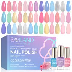 SAVILAND 20+3 color nail polish set showing pastel shades for stylish nails.