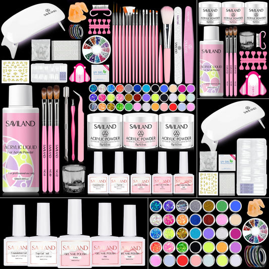 SAVILAND acrylic nail kit box contents for at-home professional nails