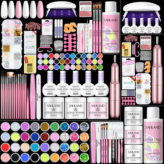 SAVILAND acrylic nail kit contents for a complete home manicure setup
