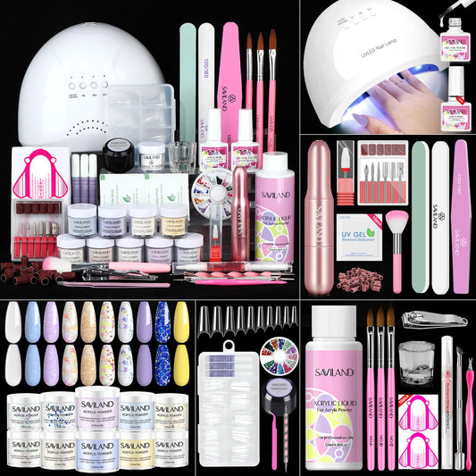 Saviland acrylic nail kit overview for home salon use.