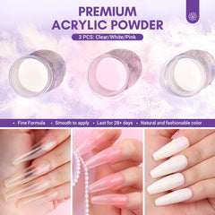 SAVILAND acrylic powders image shows clear white and pink shades for versatile art
