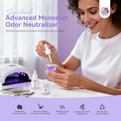 SAVILAND Advanced Monomer Drops peach-lavender bottle close-up highlighting the scent