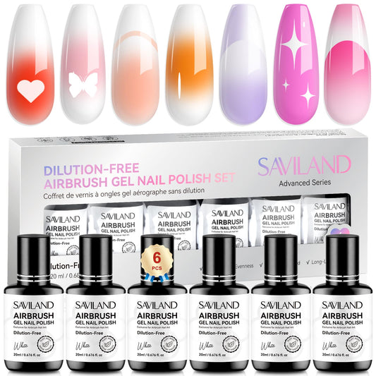 SAVILAND white airbrush gel polish in a 20ml six-pack for smooth, even coverage.