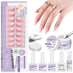 SAVILAND Almond Nail Tips in rose pink ombre for natural-looking extensions.