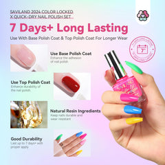 SAVILAND base-top coat provides lasting shine and smooth color application.