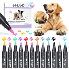 SAVILAND dog nail polish pens in 12 colors for creative pet nail designs.