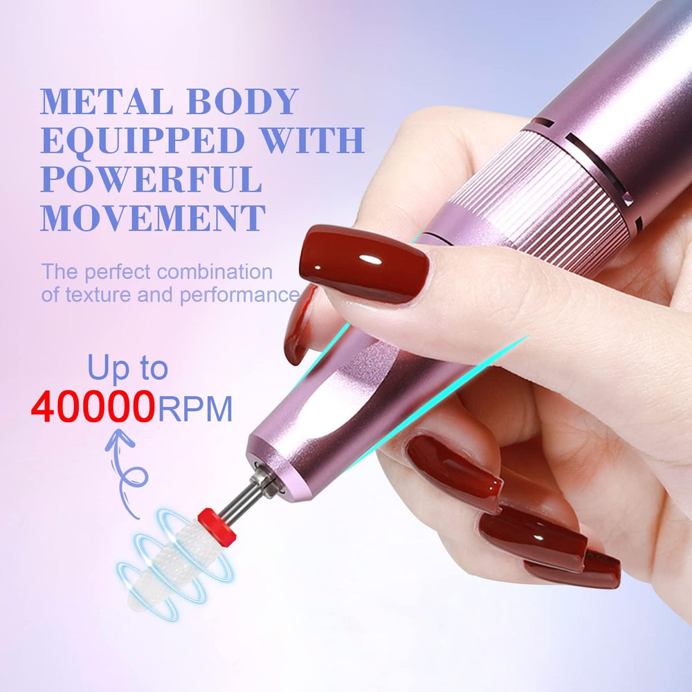SAVILAND nail drill kit with 56 sanding bands laid out for versatility.