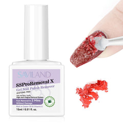 SAVILAND fast gel remover bottle demonstrates rapid lift for home use