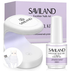 SAVILAND gel nail glue bottle close-up for strong adhesion and smooth application.
