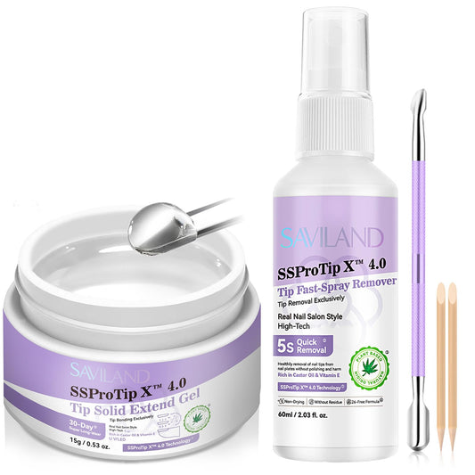 SAVILAND all-in-one press-on kit packaging shown for easy at-home nails