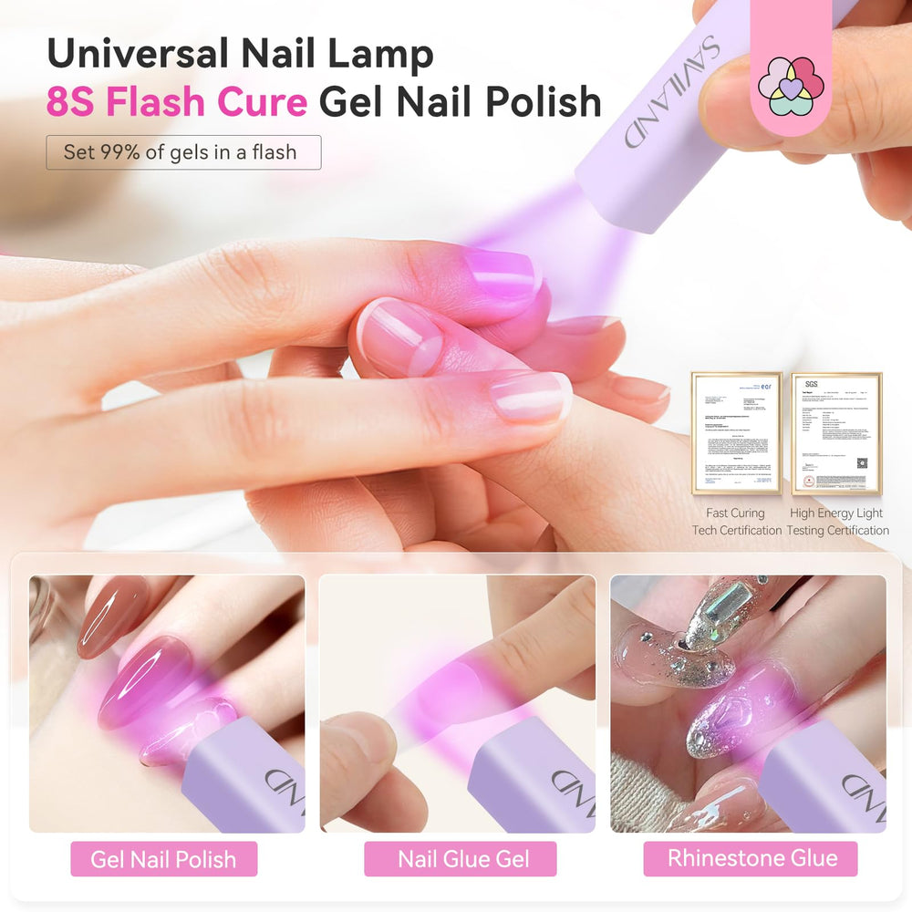 SAVILAND LED nail lamp with 360-degree rotation for hands-free curing.
