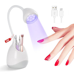 SAVILAND mini LED UV nail lamp front view with brush holder for easy at-home curing.