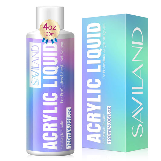 Saviland monomer nail liquid bottle close-up highlighting clear formula