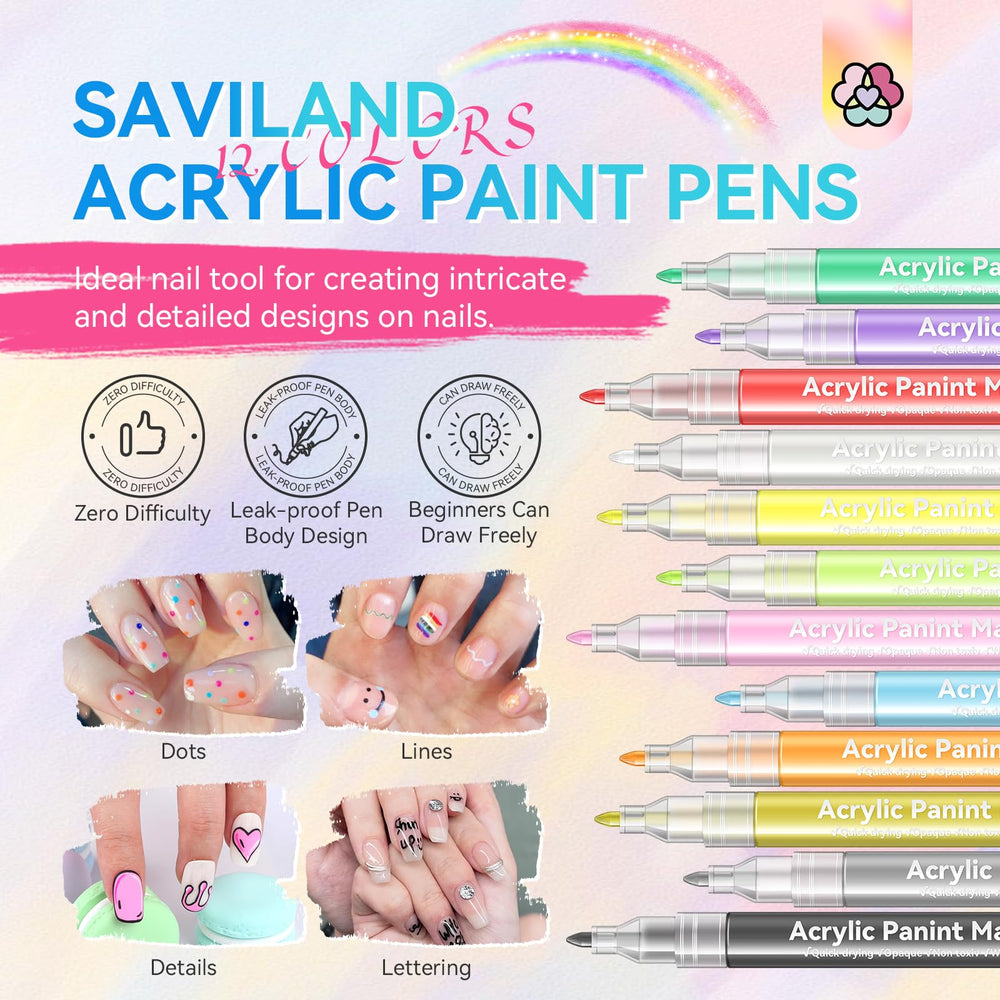 SAVILAND nail art pens highlight fine lines and dramatic color for detailed patterns
