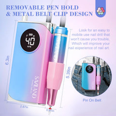 SAVILAND nail drill kit showing 11 metal bits and ceramic head.