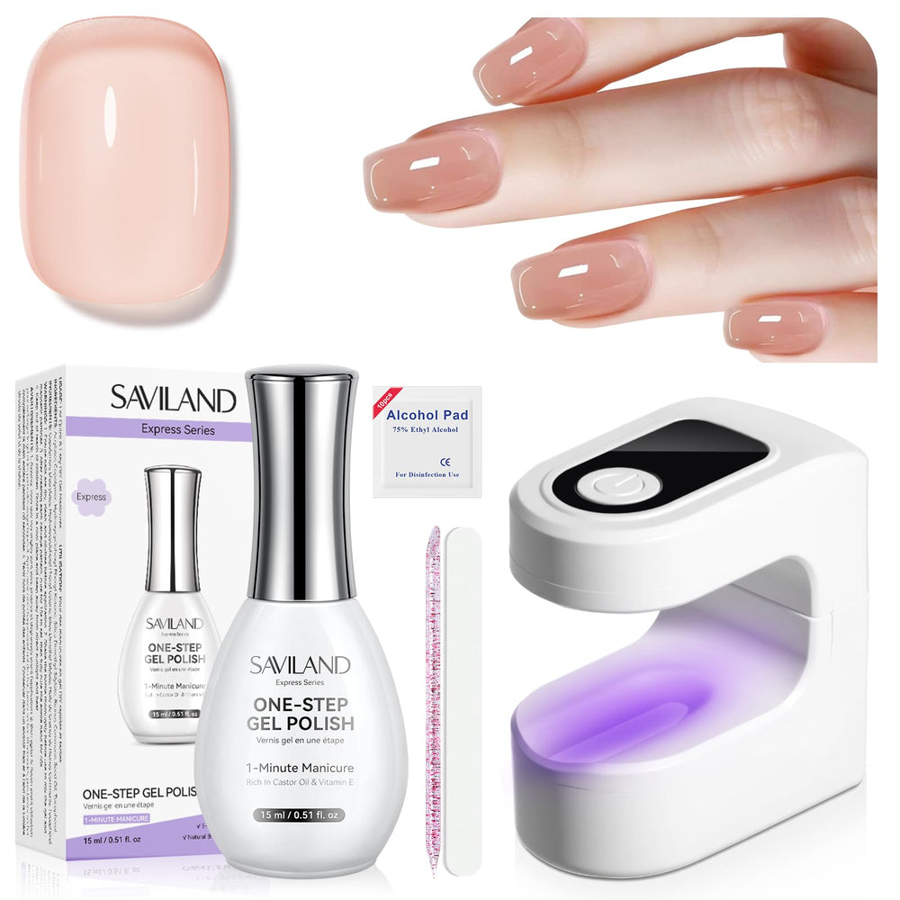SAVILAND One-Step Gel Nail Polish Kit bottle with sheer jelly nude finish for easy at-home manicure.