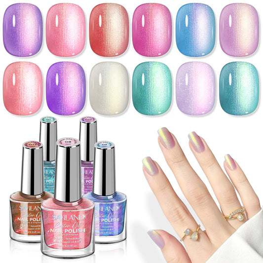 SAVILAND Pearl Nail Polish Set bottle display shows vibrant aurora colors for at-home manicures