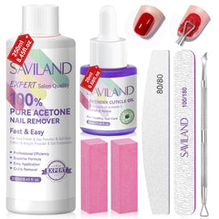 SAVILAND Pure Acetone Nail Remover bottle for quick gel and acrylic nail removal.