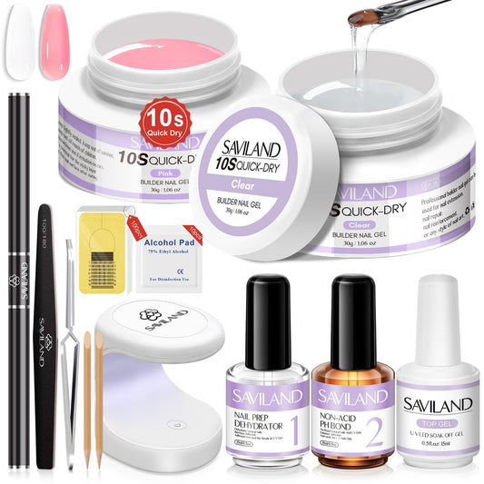 SAVILAND quick-dry nail gel kit with mini UV light for fast at-home extensions.