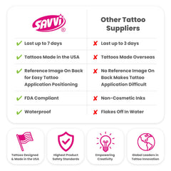 Savvi 500 tattoos variety designs offer diverse kid-friendly options.