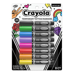 Savvi Crayola 8ct tattoo markers pack front view showing vibrant color range.