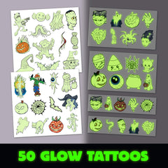 Savvi Glow Ghost tattoo pack applies easily on kids for spooky parties.