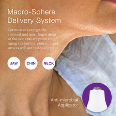 SBLA decollete closeup demonstrates firming action and even skin tone across the chest.