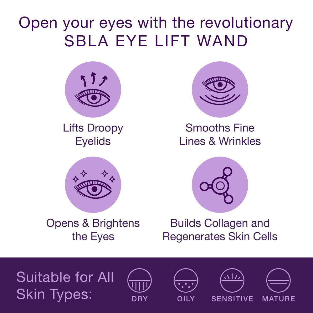 SBLA Eye Lift Wand close-up shows smooth serum texture for daily use.