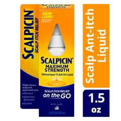 Scalpicin bottle label closeup highlighting fragrance-free and greaseless formula.