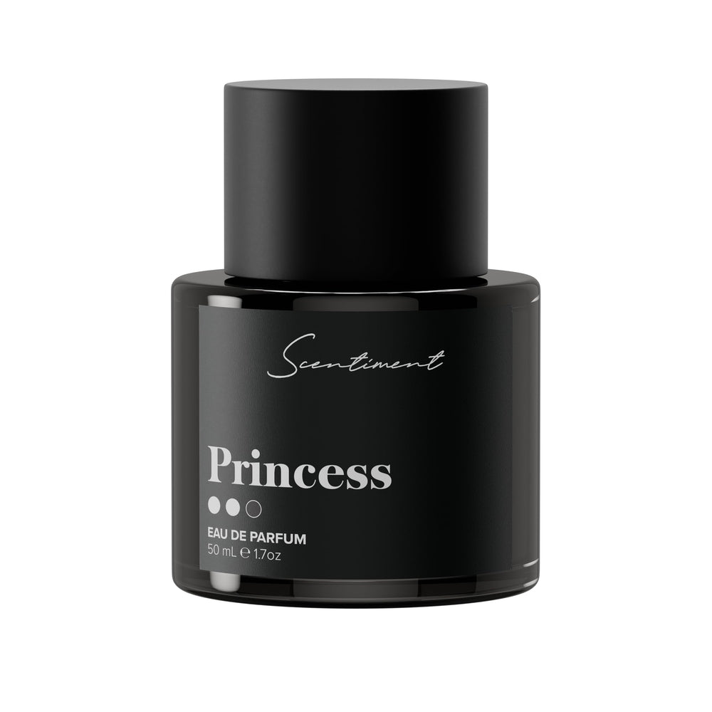 Scentiment Princess Designer bottle close-up highlights premium glass and luxe cap, ideal for gifting.