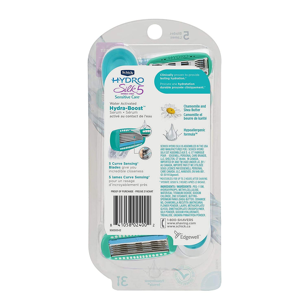 Schick Hydro Silk razors with water-activated serum for moisture up to two hours.