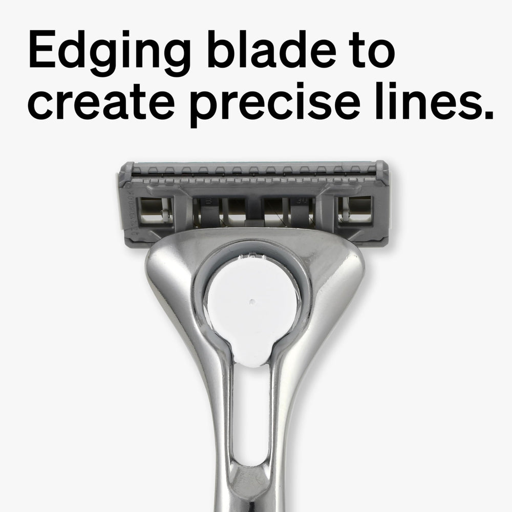 Schick Quattro Titanium refill featuring edging blade for precise lines.